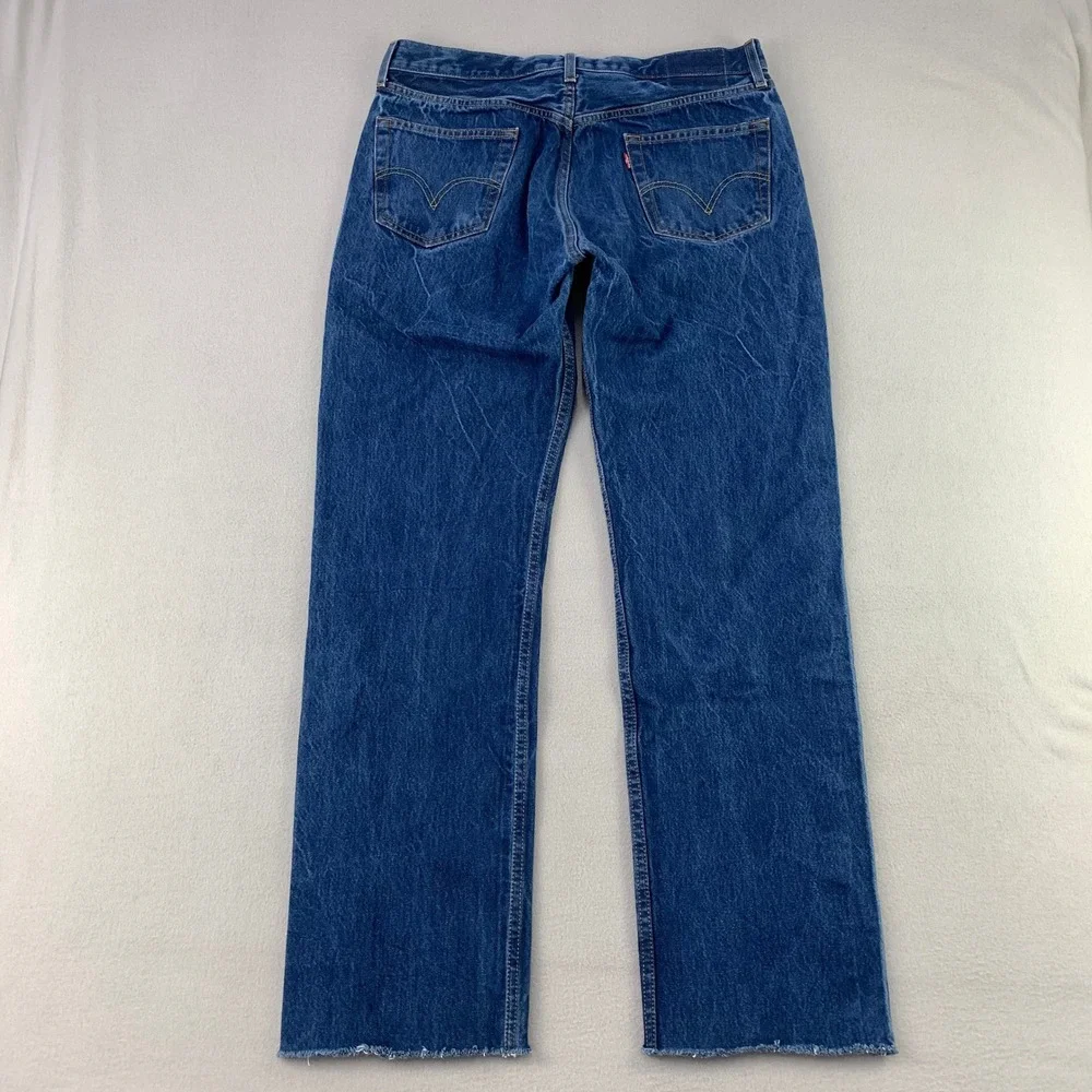 Levi's Jeans 501 Mens 34x32 Blue Straight Leg Cut Off Denim Button Fly Workwear